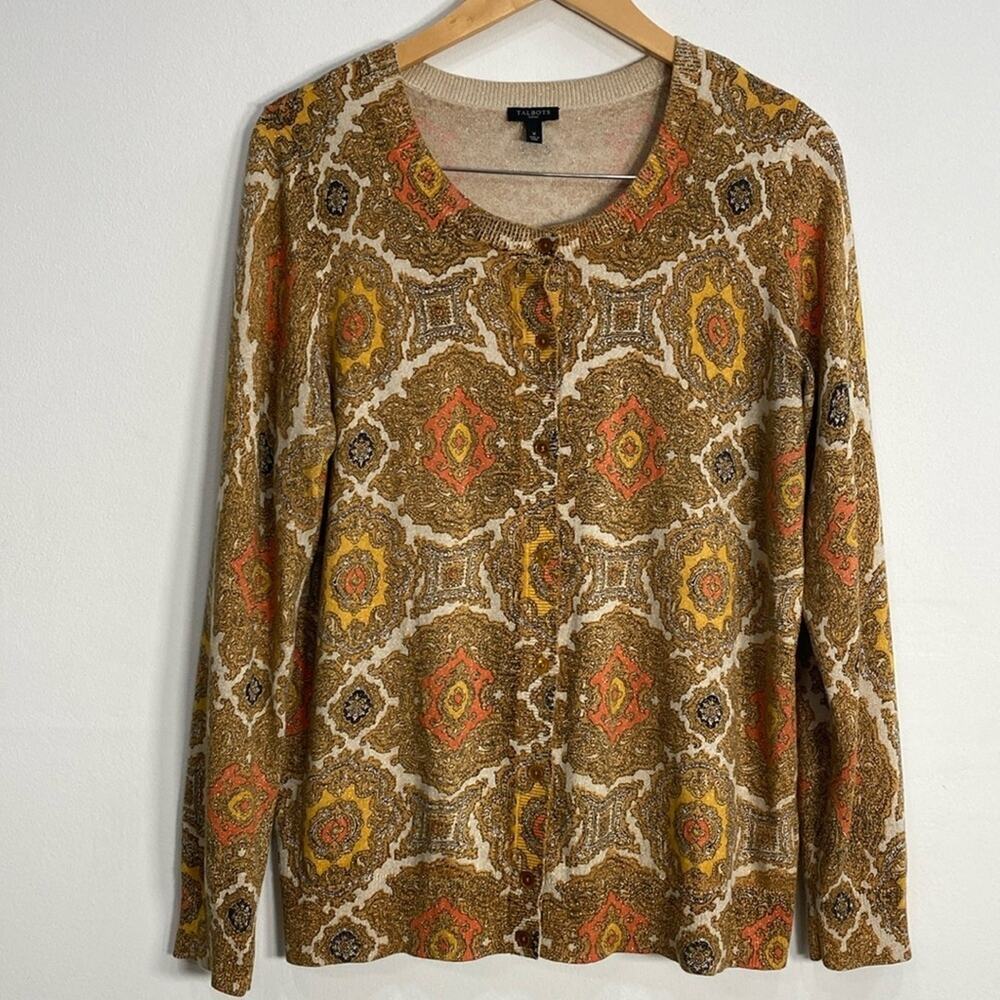 Talbots Metallic Cardigan Button Down Abstract X